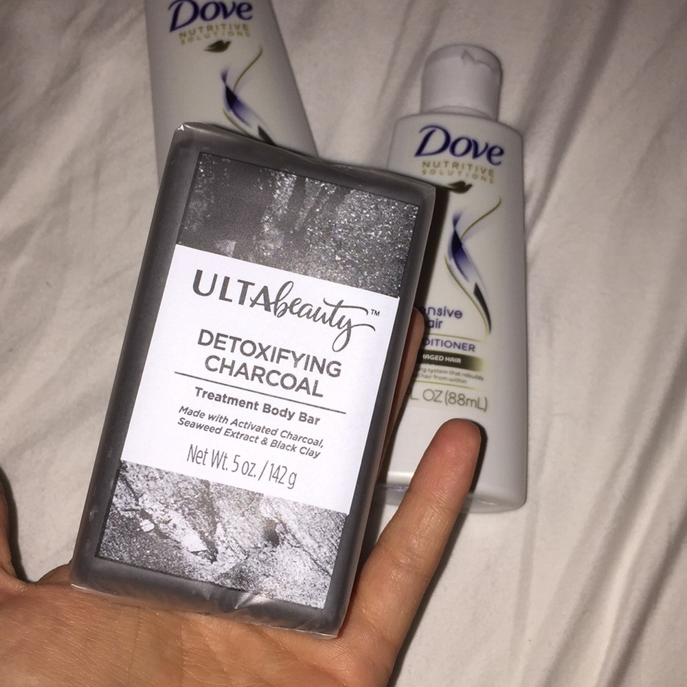 ulta charcoal soap bar & dove shampoo+conditioner